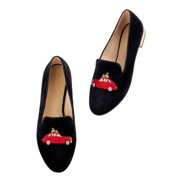 Talbots NWOT Ryan Embroidered Suede Loafers 9 - Christmas, Holiday, Black - Picture 1 of 10
